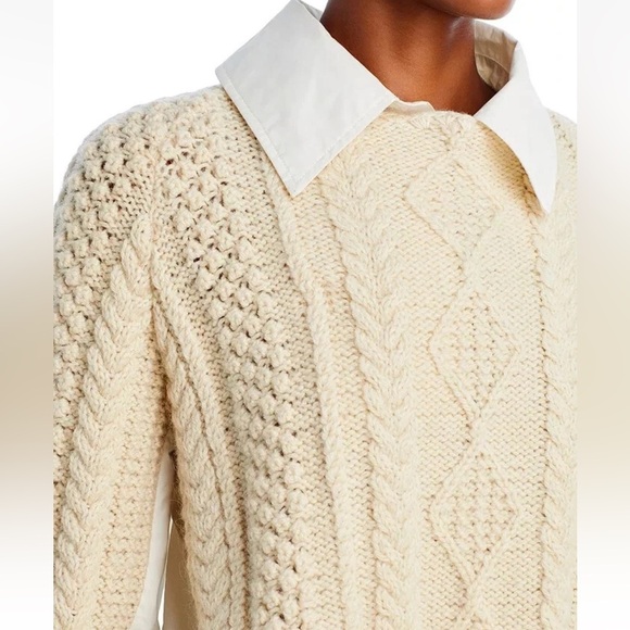 Sea New York Leni WOOL Fisherman Cable Knit Sweater Combo in Cream Size LARGE - Picture 6 of 14